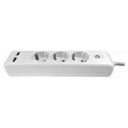 Πολύπριζο 3 θέσεων και 2 USB με διακόπτη on/off Eurolamp